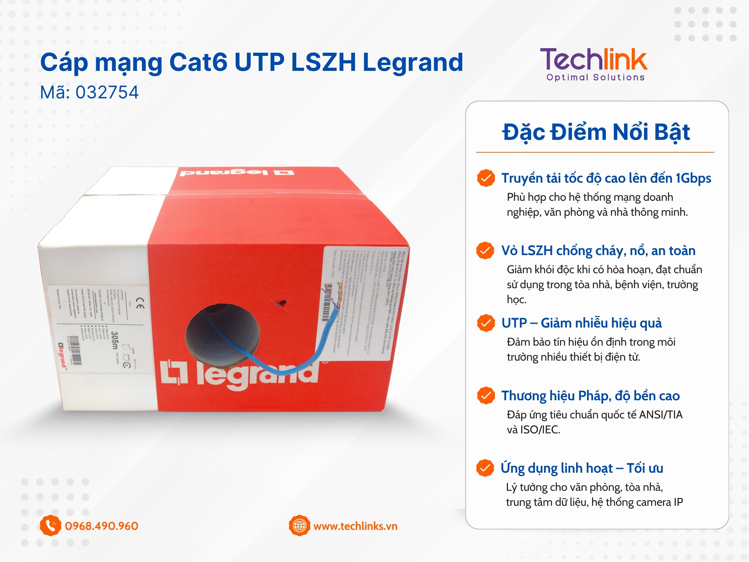 Dây cáp mạng Legrand LSZH khó cháy