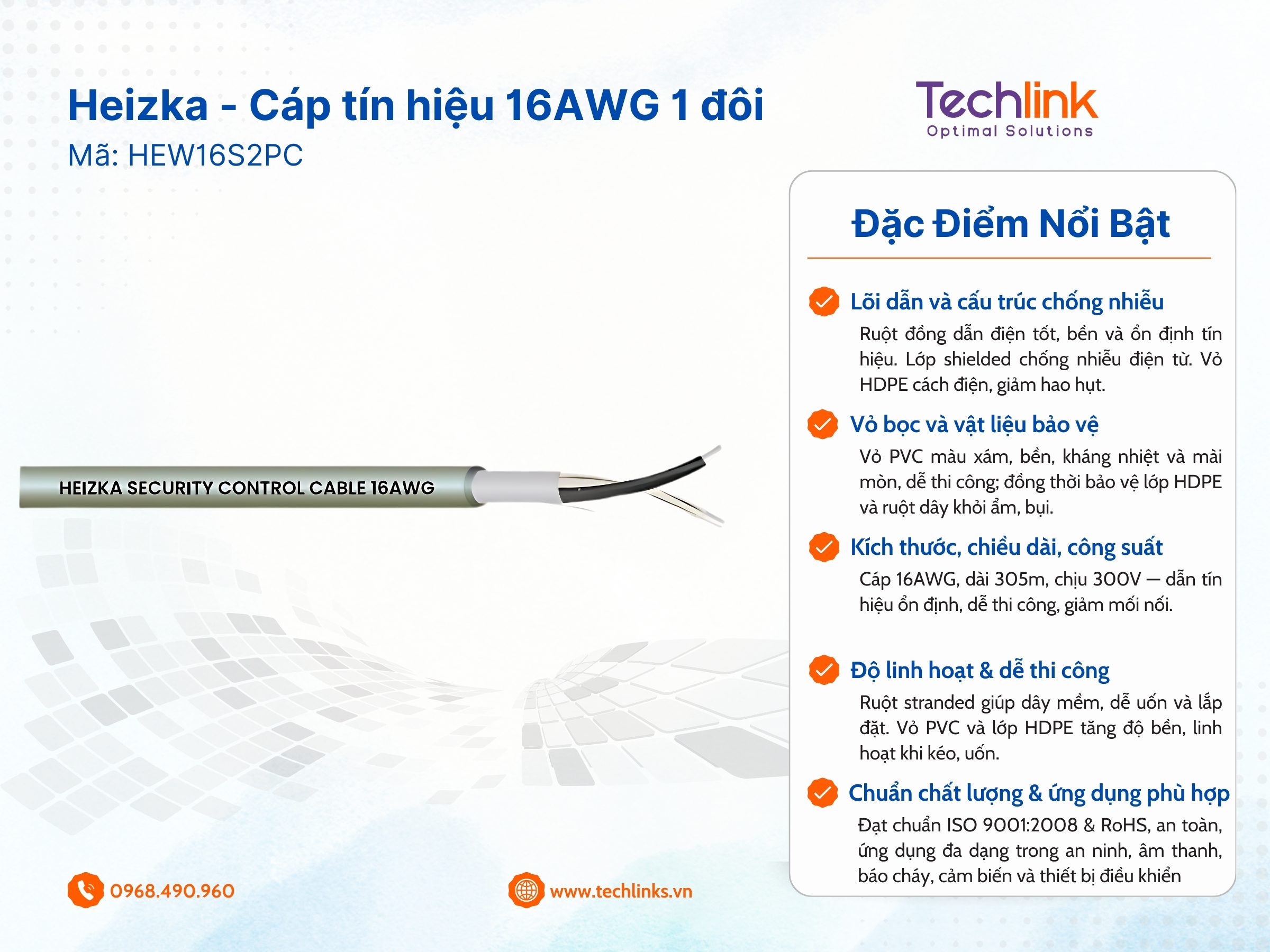 heizka-cap-dieu-khien-chong-nhieu-16awg-1-doi-shielded-pvc-305m-cuon-hew16s2pc